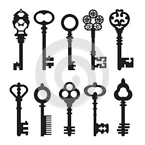 Set of isolated graphical retro keys. Vector illustration.