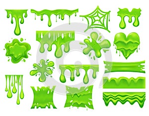 Set of isolated green slime drip or spooky blob