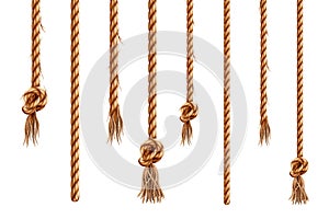 Set of isolated hanging ropes with tassels