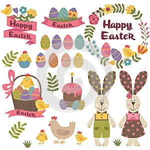 Set of isolated happy easter design elements