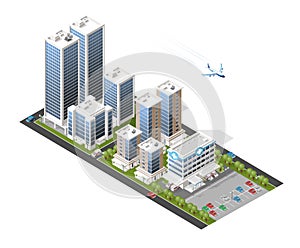 Set of Isolated High Quality Isometric City Elements on White Background . Vector Elements