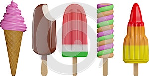 set of isolated ice cream and ice lolly. collection of ice creams realistic illustration.