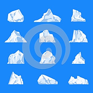 Set of isolated iceberg or glacier, crystal
