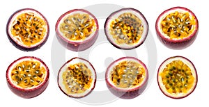 set of isolated illustrations of passion fruits. Generative AI Illustration