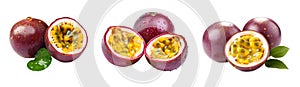 set of isolated illustrations of passion fruits. Generative AI Illustration