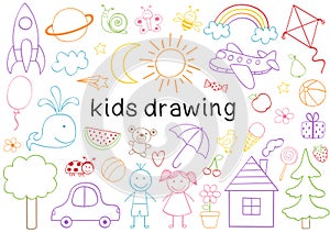 set of isolated kids drawing