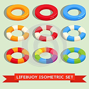 Set of isolated lifebuoy or swimming ring.