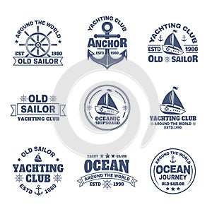 Set of isolated logo with boat or ship, yacht
