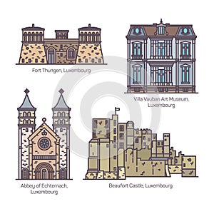 Set of isolated Luxemburg landmarks in thin line photo