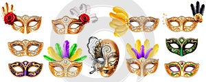 Set of isolated mask for Mardi Gras carnival.