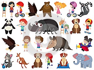 Set of isolated objects theme animals and kids photo