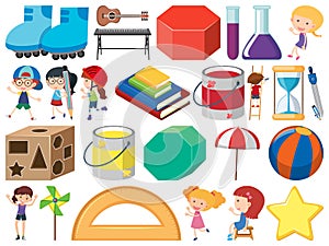 Set of isolated objects theme kids and stationeries