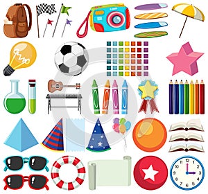 Set of isolated objects theme stationeries