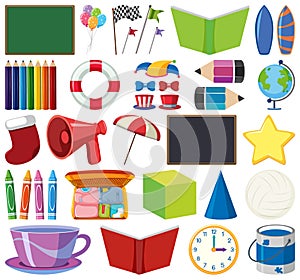 Set of isolated objects theme stationeries