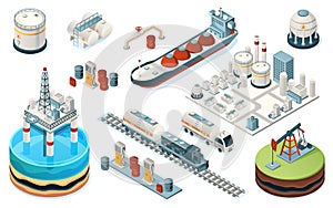 Set of isolated oil, gas industry isometric icons