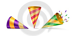 Set of isolated party hat or cone birthday hat