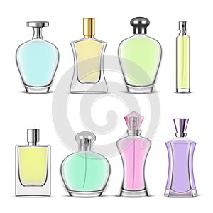 Set of isolated perfume bottle or cosmetic glass