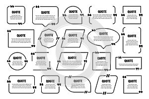 Set of isolated quote frames. Speech bubbles with quotation marks. Blank text box and quotes. Blog post template. Vector