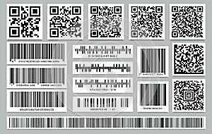 Set of isolated rectangle barcode, square qr code