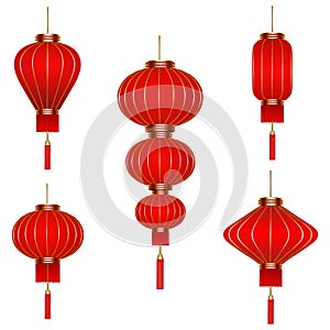 set isolated red chinese lanterns
