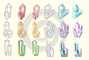 Set of isolated shiny diamonds and gems structure