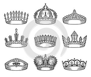 Set of isolated sketch for crown or tiara