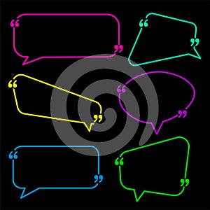Set of isolated speech bubbles of different shapes with quotes on black background
