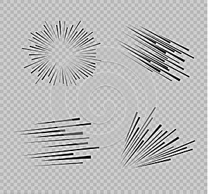Set of isolated speed lines. The effect of movement to your design. Black lines on a transparent background.The flying