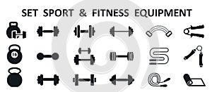 Set of isolated sport and fitness equipment icons â€“ vector
