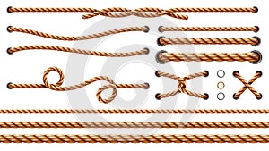 Set of isolated straight ropes and tied strings
