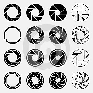 Set of isolated symbols of camera lens