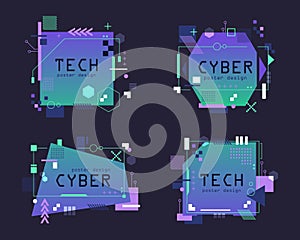 Set of isolated technology banner or vector tech