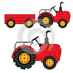 Set of isolated tractor with trailer