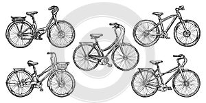 Set of isolated vector bike sketch. Retro bicycle