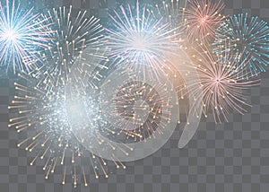 Set of isolated vector fireworks on a transparent background