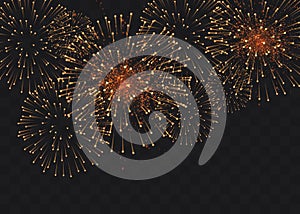 Set of isolated vector fireworks on a transparent background