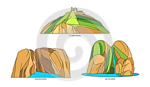 Set of isolated vector Greek natural monuments