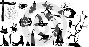 Set of isolated vector halloween silhouettes photo