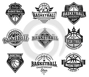 Set of isolated vector vintage basketball emblem photo