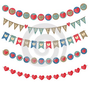 Set of isolated vintage garlands on Valentines Day part 2