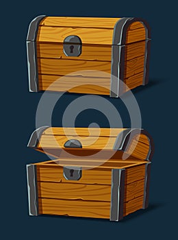 Set of isolated wooden chest or trunk,pirate crate