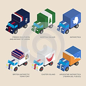 Set of isometric 3d cargo with flags