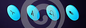 Set Isometric Bicycle shoes, lock, seat and handlebar icon. Vector