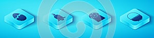 Set Isometric Broken egg, Ringing bell, Basket and Easter cake icon. Vector