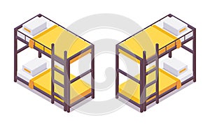 Set isometric bunk bed for hostels, hotels, small apartments