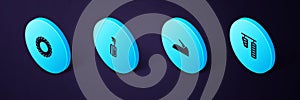 Set Isometric Car gas and brake pedals, handbrake, Gear shifter and tire icon. Vector