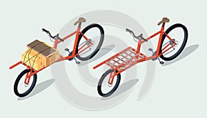 Set of isometric cargo bike with a parcel box