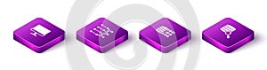 Set Isometric Computer monitor, Neural network, Binary code and Server icon. Vector