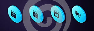 Set Isometric Computer monitor screen, Software, and Code terminal icon. Vector