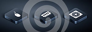 Set Isometric Computer mouse, cooler and RAM, random access memory icon. Vector